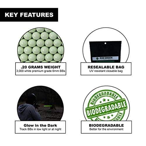 Aim Green Tracer Biodegradable Airsoft BBS, Glow-in-The-Dark  BBS, 3,000 Count, 20 Grams : Sports & Outdoors