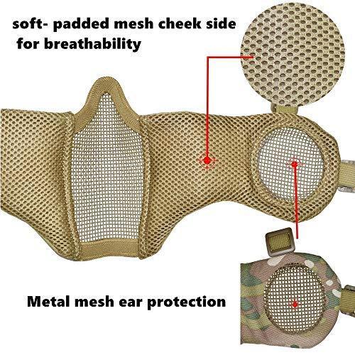 Jadedragon PJ Tactical Fast Helmet + Protect Ear Foldable Double Straps Half Face Mesh Mask + Goggle A TACS-AU | KNAMAO.