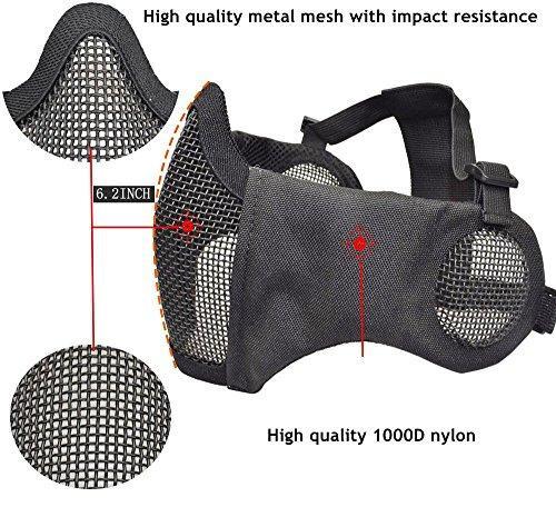 Jadedragon PJ Tactical Fast Helmet + Protect Ear Foldable Double Straps Half Face Mesh Mask + Goggle Black | KNAMAO.