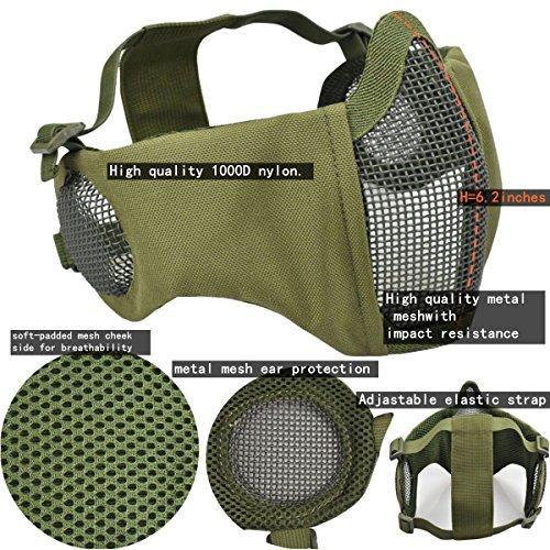 Jadedragon PJ Tactical Fast Helmet + Protect Ear Foldable Double Straps Half Face Mesh Mask + Goggle Green | KNAMAO.