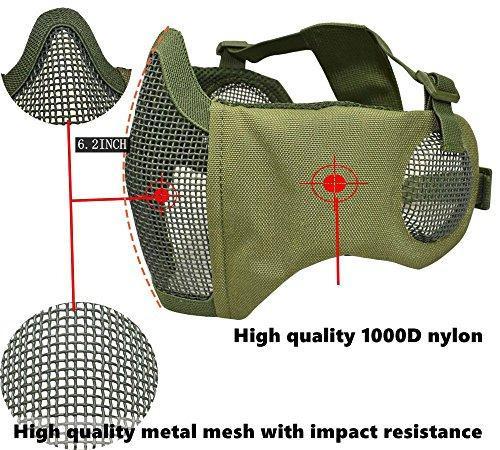Jadedragon PJ Tactical Fast Helmet + Protect Ear Foldable Double Straps Half Face Mesh Mask + Goggle Green | KNAMAO.