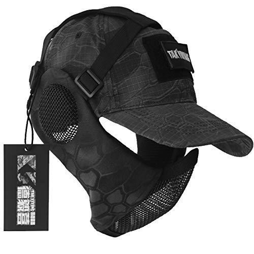 NO B Tactical Foldable Mesh Mask with Ear Protection for Airsoft Paintball with Adjustable Baseball Cap Camouflage Dark | KNAMAO.