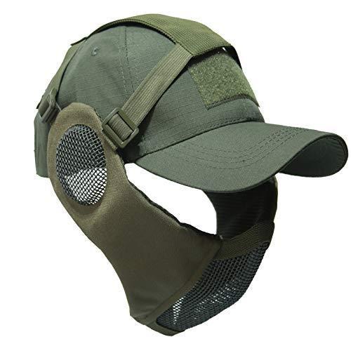 NO B Tactical Foldable Mesh Mask with Ear Protection for Airsoft Paintball with Adjustable Baseball Cap Green | KNAMAO.