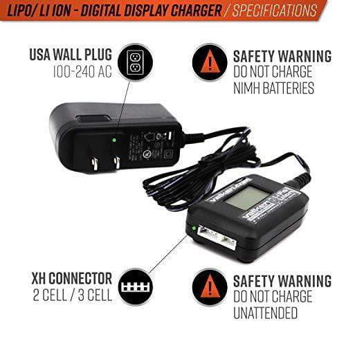 Valken Airsoft Li-Ion Lipo Smart Battery Charger Digital Display for 2-3 Cell Batteries | KNAMAO.